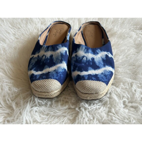Crown Vintage LONARI Size 8 Blue Tie Dye Wedge Slip On Espadrille Mules - Picture 2 of 8